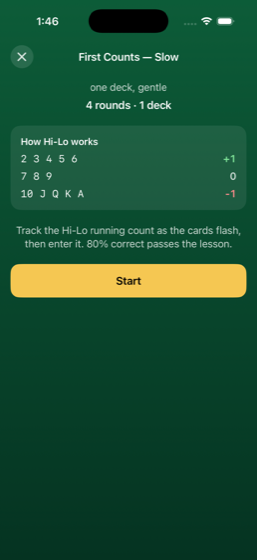 A running-count drill in Edge