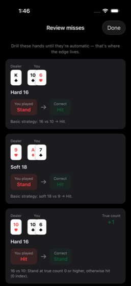 Reviewing a missed hand in Edge